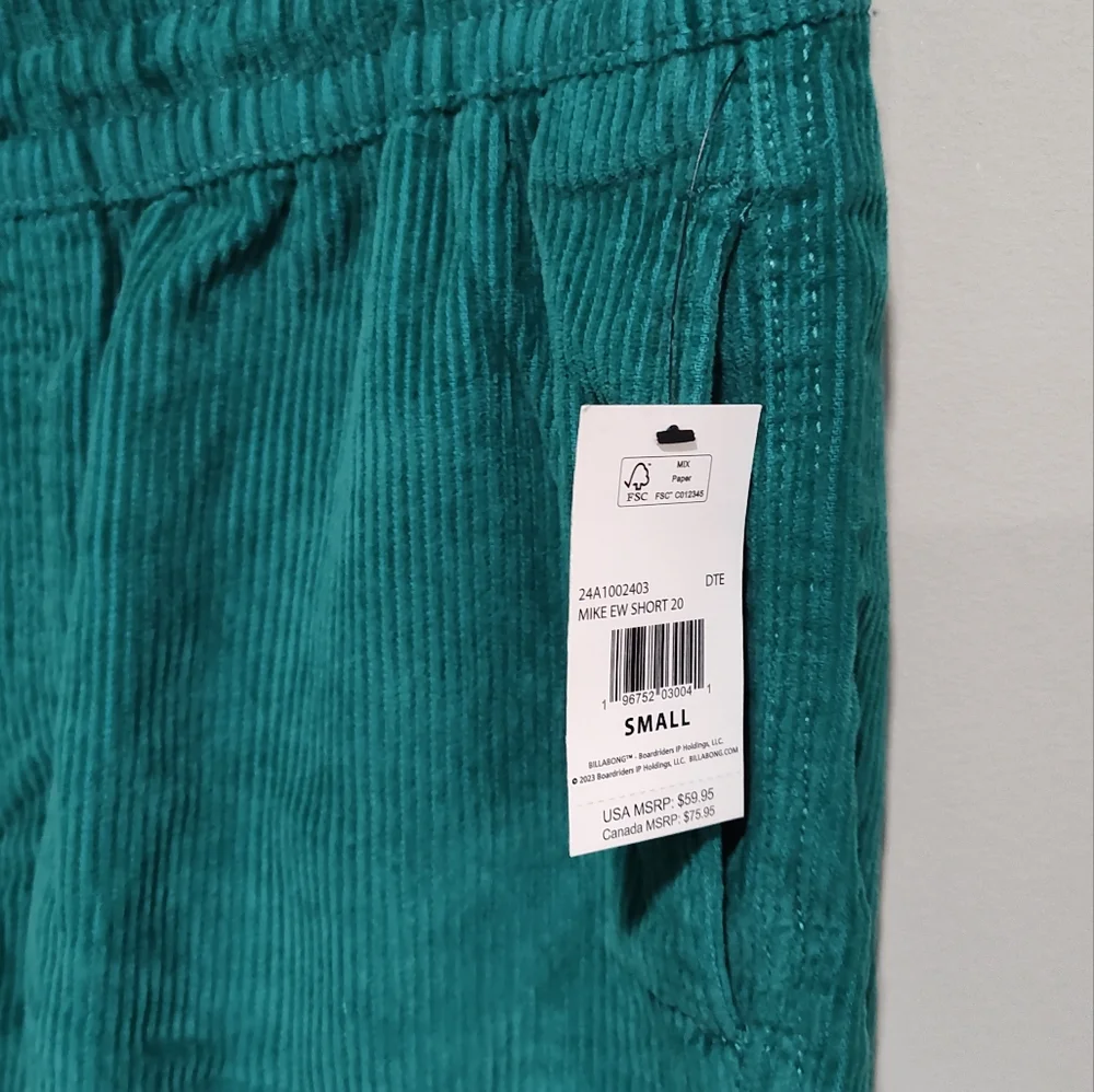 Billabong Mike EW Corduroy Shorts Men's S Green Relaxed Comfy - New With Tags - Picture 4 of 8